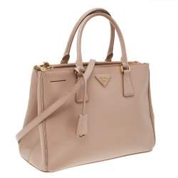 Pre Owned Prada Beige Saffiano Lux Leather Medium Double Zip Tote