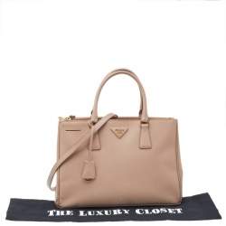 Pre Owned Prada Beige Saffiano Lux Leather Medium Double Zip Tote