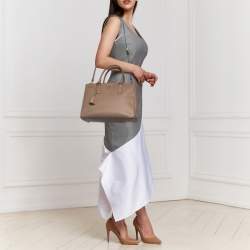 Pre Owned Prada Beige Saffiano Lux Leather Medium Double Zip Tote