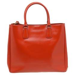 Pre Owned Prada Orange Saffiano Lux Leather Large Galleria Tote