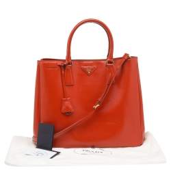 Pre Owned Prada Orange Saffiano Lux Leather Large Galleria Tote