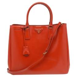 Pre Owned Prada Orange Saffiano Lux Leather Large Galleria Tote