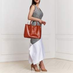 Pre Owned Prada Orange Saffiano Lux Leather Large Galleria Tote