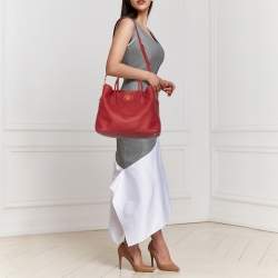 Pre Owned Prada Red Vitello Daino Leather Shopper Tote