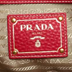 Pre Owned Prada Red Vitello Daino Leather Shopper Tote