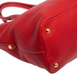 Pre Owned Prada Red Vitello Daino Leather Shopper Tote