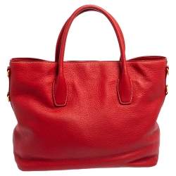 Pre Owned Prada Red Vitello Daino Leather Shopper Tote