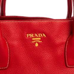 Pre Owned Prada Red Vitello Daino Leather Shopper Tote