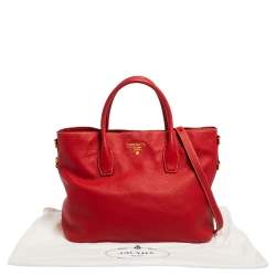 Pre Owned Prada Red Vitello Daino Leather Shopper Tote