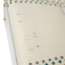 Pre Owned Prada Beige Crystal Embellished Saffiano Patent Leather Pyramid Frame Satchel