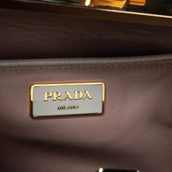 Pre Owned Prada Beige Crystal Embellished Saffiano Patent Leather Pyramid Frame Satchel