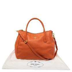 Pre Owned Prada Orange Daino Leather Top Zip Tote