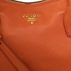 Pre Owned Prada Orange Daino Leather Top Zip Tote
