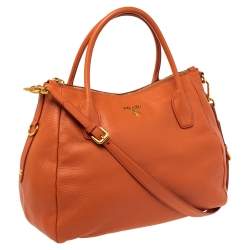 Pre Owned Prada Orange Daino Leather Top Zip Tote
