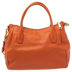 Pre Owned Prada Orange Daino Leather Top Zip Tote