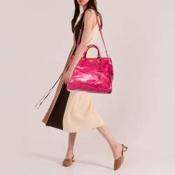 Pre Owned Prada Fuchsia Vitello Shine Leather Shopper Tote
