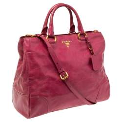 Pre Owned Prada Fuchsia Vitello Shine Leather Shopper Tote