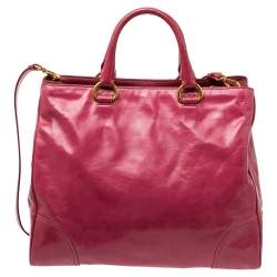 Pre Owned Prada Fuchsia Vitello Shine Leather Shopper Tote