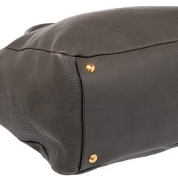 Pre Owned Prada Grey Vitello Daino Leather Double Zip Shopper Tote