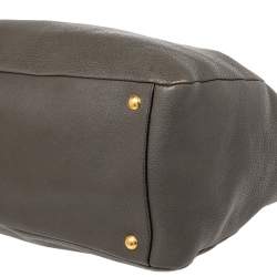 Pre Owned Prada Grey Vitello Daino Leather Double Zip Shopper Tote