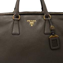 Pre Owned Prada Grey Vitello Daino Leather Double Zip Shopper Tote
