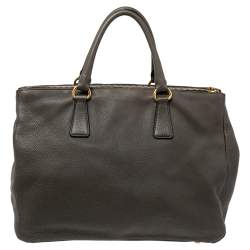 Pre Owned Prada Grey Vitello Daino Leather Double Zip Shopper Tote