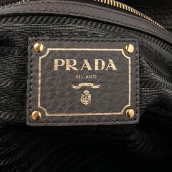 Pre Owned Prada Grey Vitello Daino Leather Double Zip Shopper Tote