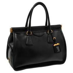 Pre Owned Prada Black Leather Frame Tote