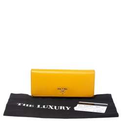 Pre Owned Prada Yellow Saffiano Leather Flap Continental Wallet