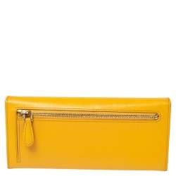 Pre Owned Prada Yellow Saffiano Leather Flap Continental Wallet