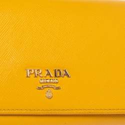 Pre Owned Prada Yellow Saffiano Leather Flap Continental Wallet