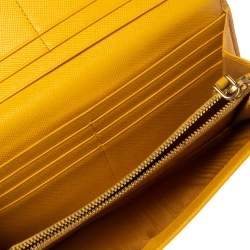Pre Owned Prada Yellow Saffiano Leather Flap Continental Wallet