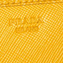 Pre Owned Prada Yellow Saffiano Leather Flap Continental Wallet