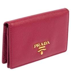 Pre Owned محفظة بطاقات برادا بيزنس جلد سافيانو وردي قلاب 