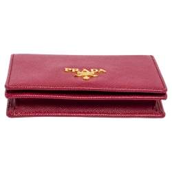 Pre Owned محفظة بطاقات برادا بيزنس جلد سافيانو وردي قلاب 