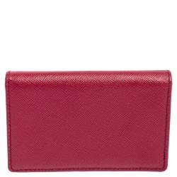 Pre Owned محفظة بطاقات برادا بيزنس جلد سافيانو وردي قلاب 