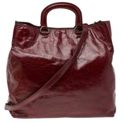 Pre Owned Prada Burgundy Vitello Daino Leather Shopper Tote