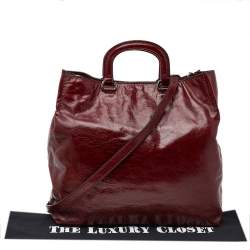 Pre Owned Prada Burgundy Vitello Daino Leather Shopper Tote
