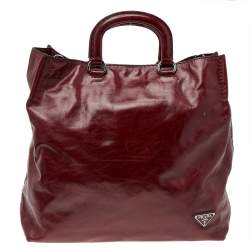 Pre Owned Prada Burgundy Vitello Daino Leather Shopper Tote