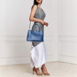 Pre Owned Prada Blue Saffiano Lux Leather Medium Galleria Zip Tote