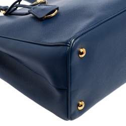 Pre Owned Prada Blue Saffiano Lux Leather Medium Galleria Zip Tote