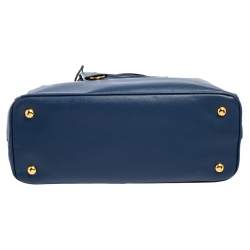 Pre Owned Prada Blue Saffiano Lux Leather Medium Galleria Zip Tote
