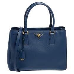 Pre Owned Prada Blue Saffiano Lux Leather Medium Galleria Zip Tote