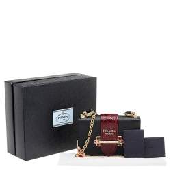 Pre Owned Prada Black/Red Saffiano And Crocodile Cahier Shoulder Bag