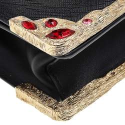 Pre Owned Prada Black/Red Saffiano And Crocodile Cahier Shoulder Bag