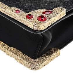 Pre Owned Prada Black/Red Saffiano And Crocodile Cahier Shoulder Bag