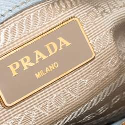 Pre Owned Prada Baby Blue Saffiano Lux Leather Small Galleria Double Zip Tote