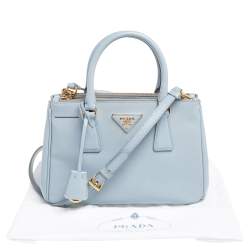 Pre Owned Prada Baby Blue Saffiano Lux Leather Small Galleria Double Zip Tote