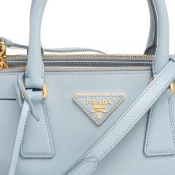 Pre Owned Prada Baby Blue Saffiano Lux Leather Small Galleria Double Zip Tote