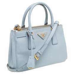 Pre Owned Prada Baby Blue Saffiano Lux Leather Small Galleria Double Zip Tote